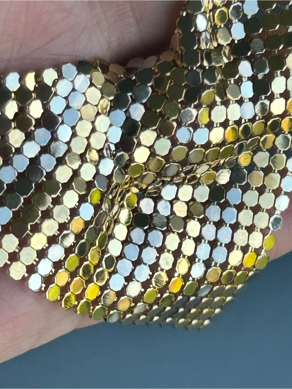Vintage 1970’s Dead-Stock Hong Kong 2-Tone Mesh Bib Necklace